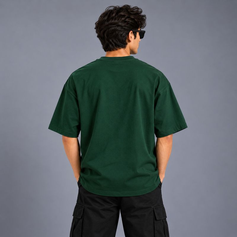 Greyscale Men Solid Round Neck Pure Cotton Dark Green T-Shirt - Image 6