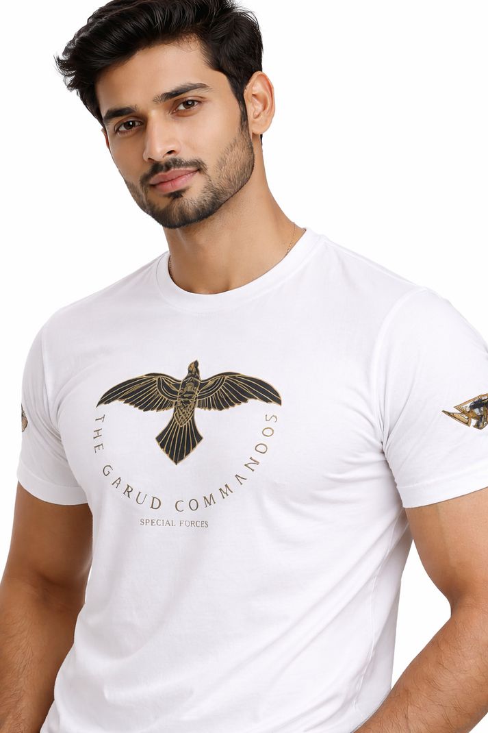 WARRIOR WORLD Men Printed Round Neck Pure Cotton White T-Shirt - Image 8