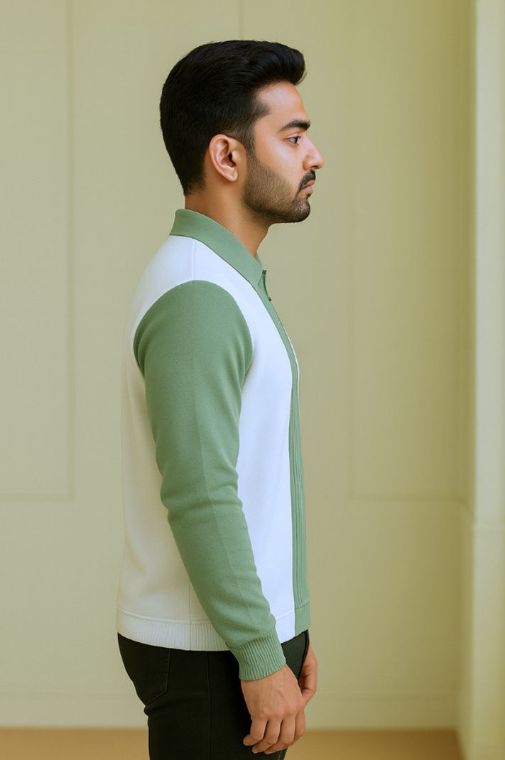 Try This Men Colorblock Zip Neck Cotton Blend Light Green T-Shirt - Image 7