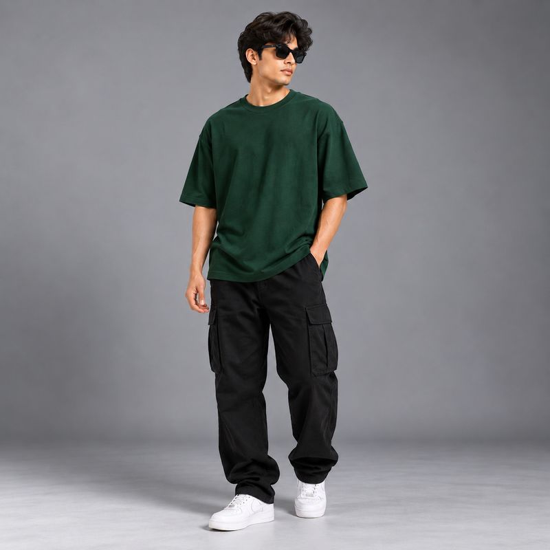 Greyscale Men Solid Round Neck Pure Cotton Dark Green T-Shirt - Image 8