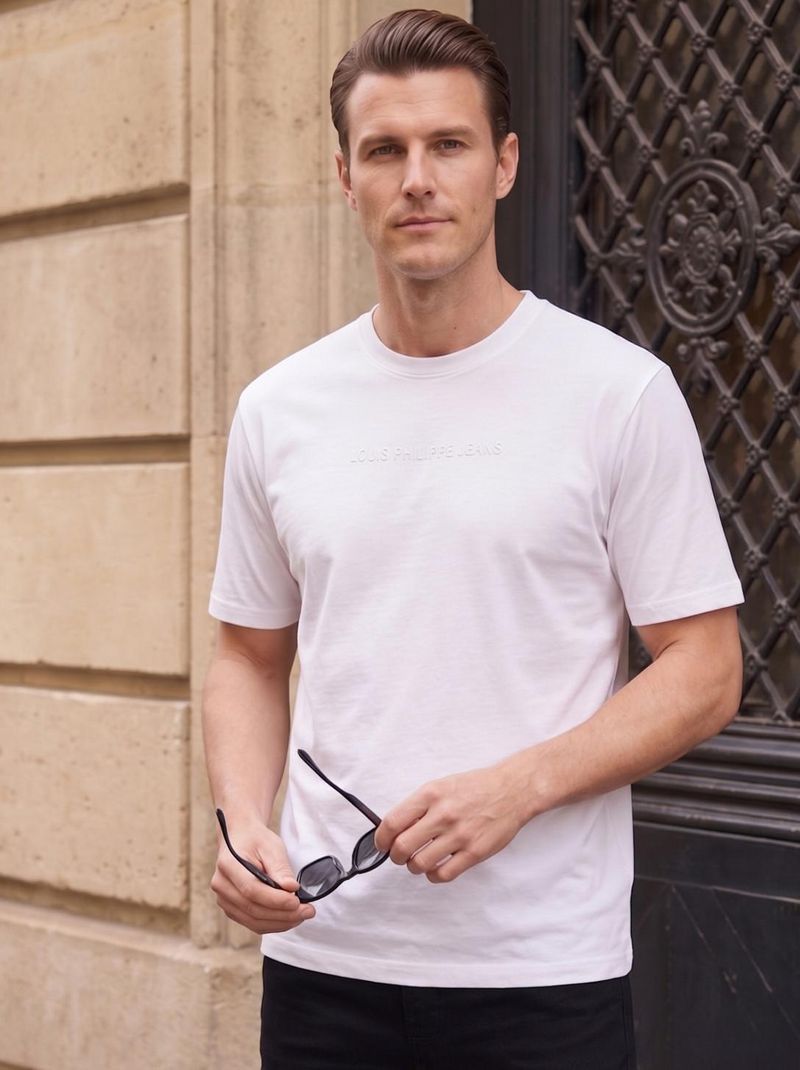Louis Philippe Men Solid Round Neck Pure Cotton White T-Shirt - Image 5