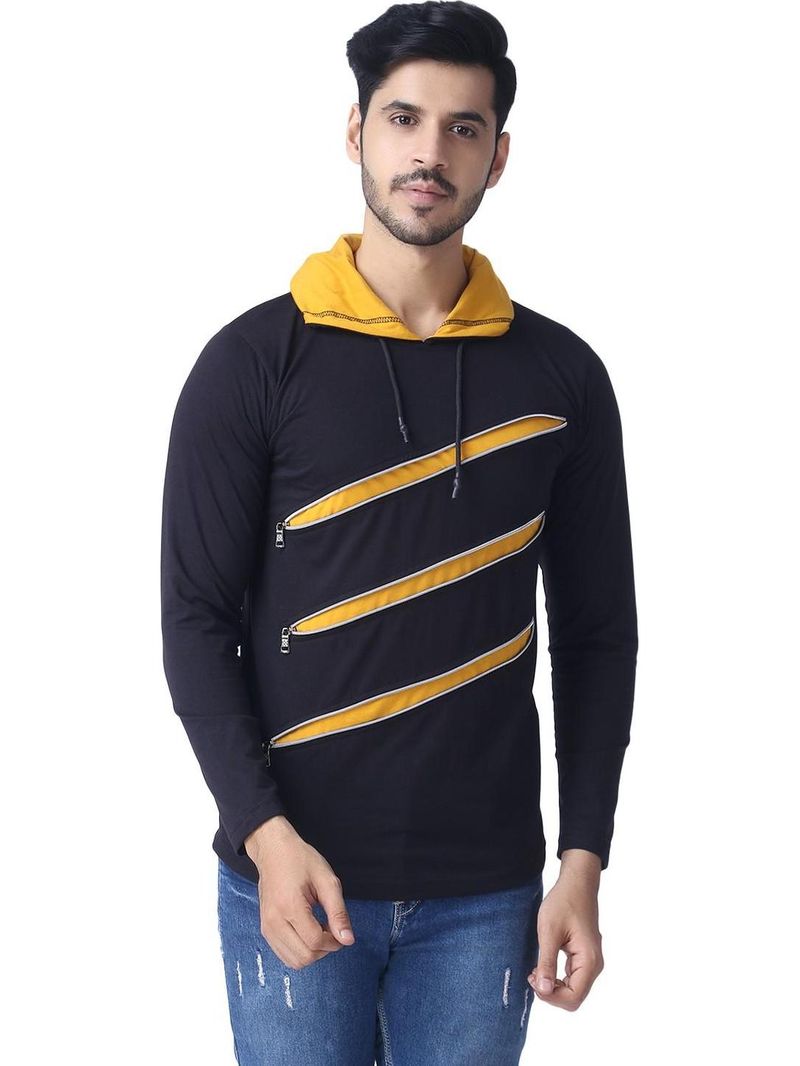 Black Collection Men's Black Cotton Blend Hooded T-Shirt - Image 3