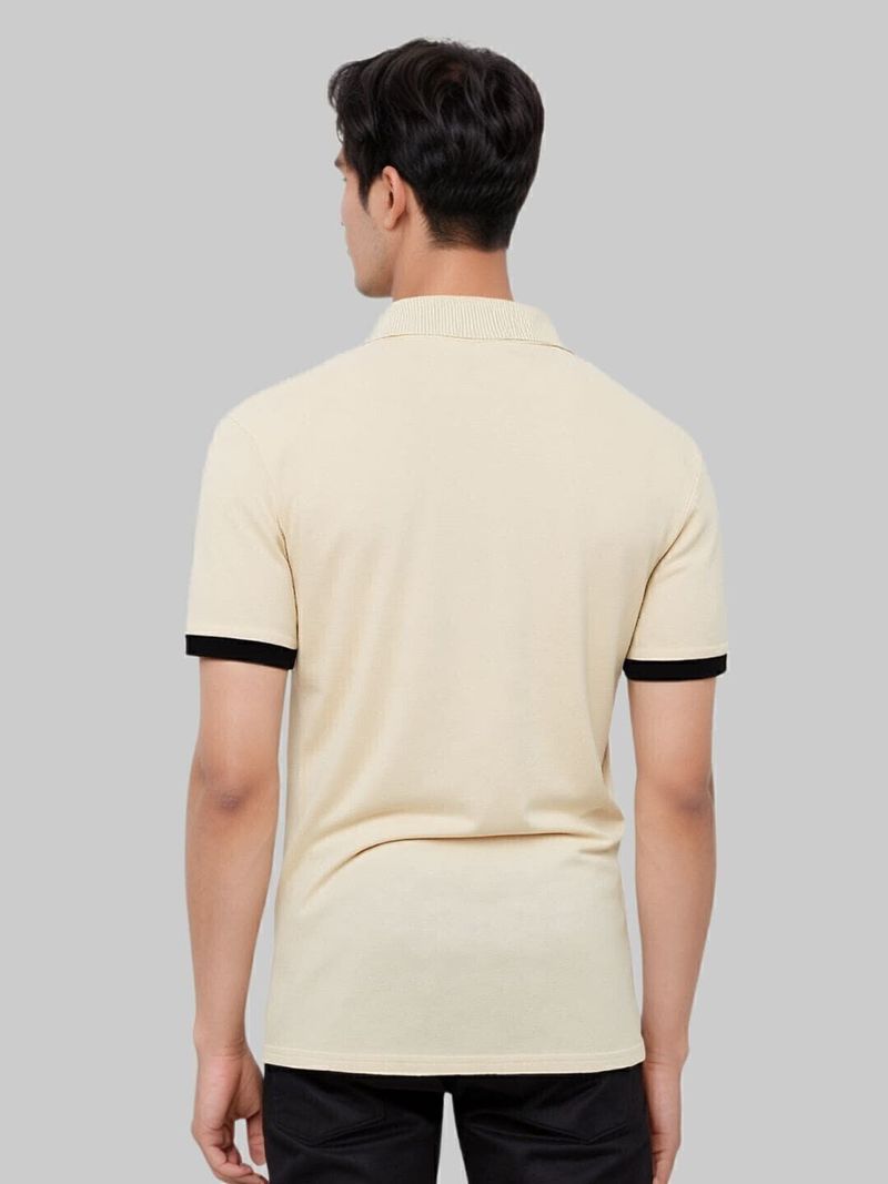 TAZO Men Striped Polo Neck Cotton Blend Beige T-Shirt - Image 7