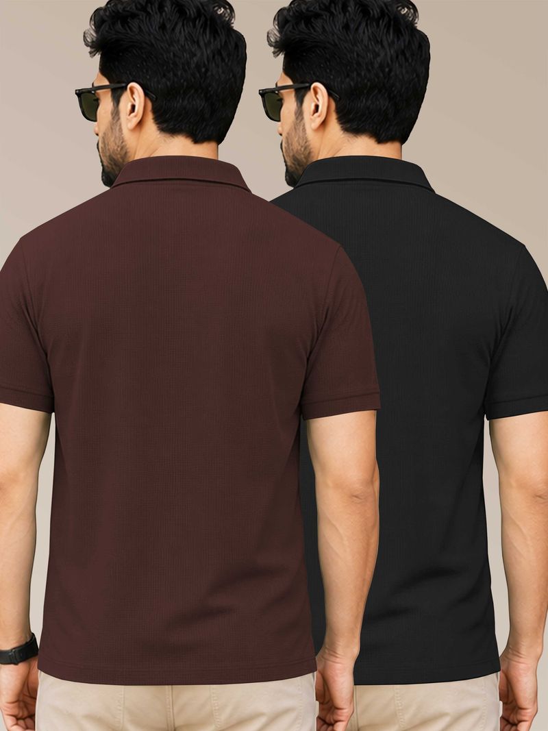 VeBNoR Men Solid Polo Neck Polyester Black T-Shirt - Image 7