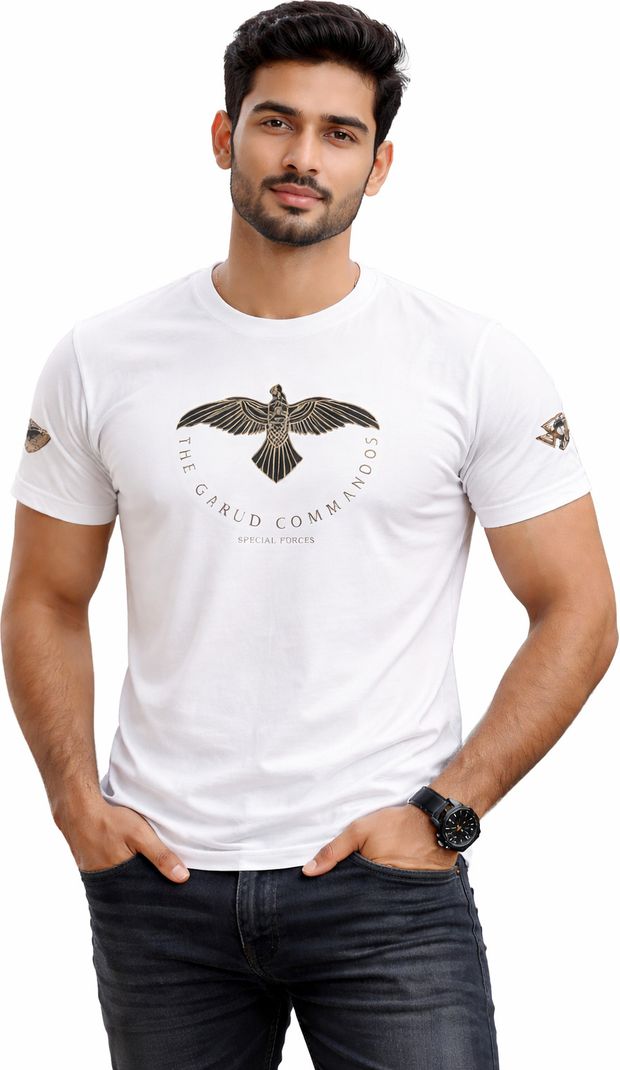 WARRIOR WORLD Men Printed Round Neck Pure Cotton White T-Shirt - Image 5