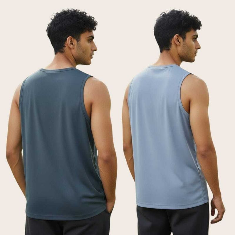 MANBOW Pack of 2 Men Solid Scoop Neck Polyester Grey, Light Blue T-Shirt - Image 6