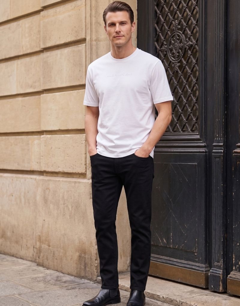Louis Philippe Men Solid Round Neck Pure Cotton White T-Shirt - Image 8