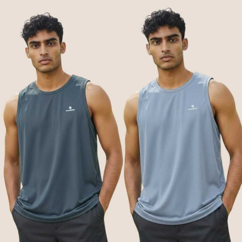 MANBOW Pack of 2 Men Solid Scoop Neck Polyester Grey, Light Blue T-Shirt - Image 5
