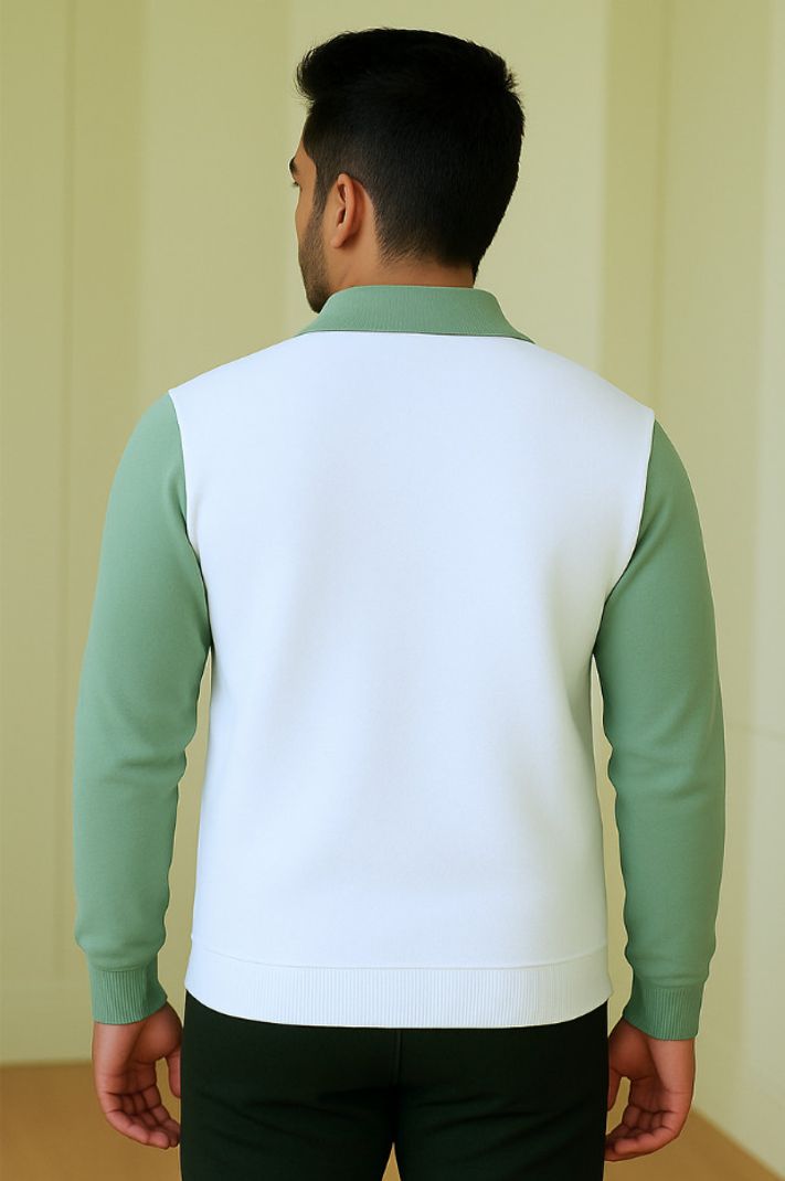 Try This Men Colorblock Zip Neck Cotton Blend Light Green T-Shirt - Image 8