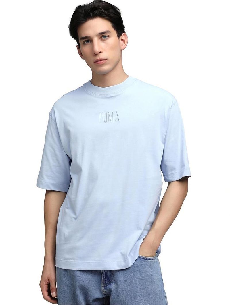 PUMA Men Solid Crew Neck Cotton Blend Blue T-Shirt - Image 5
