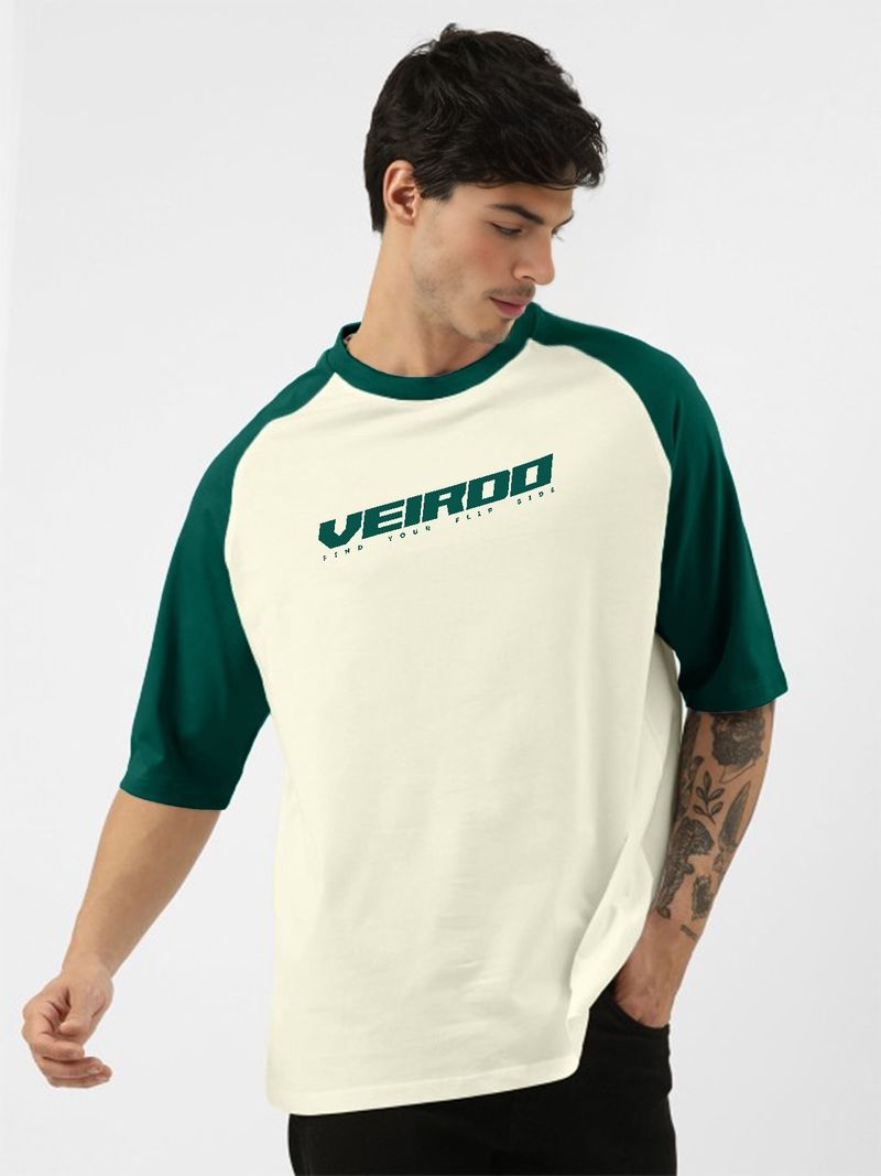 Veirdo Oversized Men Printed Typography Cotton T-Shirt (Beige) - Image 6