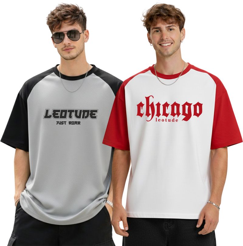 Leotude Men Printed Round Neck Cotton Blend Multicolor T-Shirt - Image 2
