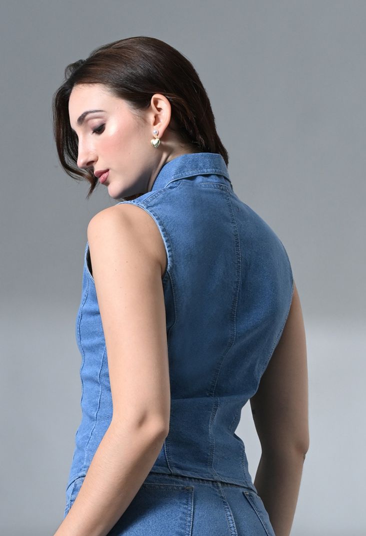 Robecult Party Sleeveless Solid Women Light Blue Top - Image 5