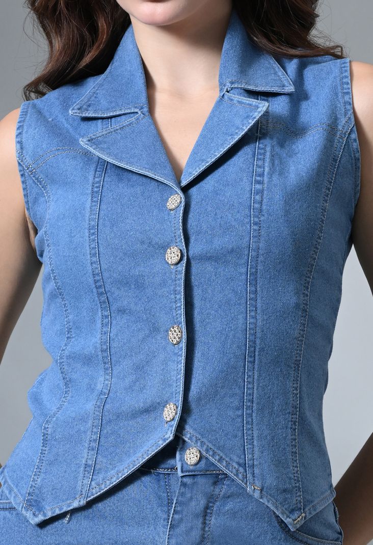 Robecult Party Sleeveless Solid Women Light Blue Top - Image 4