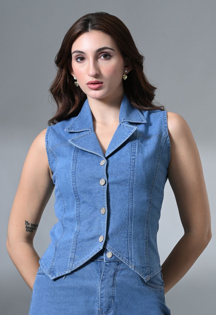 Robecult Party Sleeveless Solid Women Light Blue Top - Image 2
