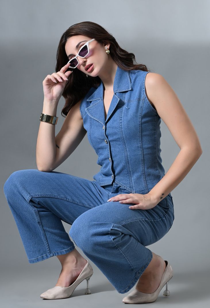 Robecult Party Sleeveless Solid Women Light Blue Top - Image 3