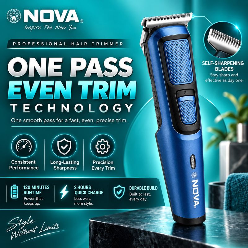NOVA NHT 1137 Trimmer 120 min Runtime 4 Length Settings (Blue) - Image 7