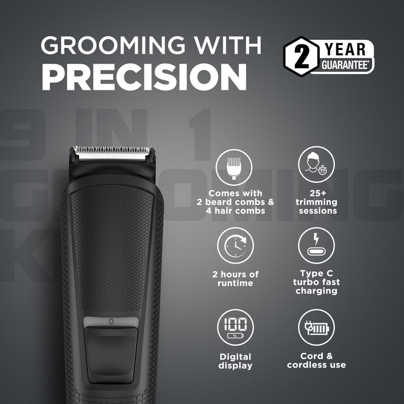 HAVELLS 9 in 1 Grooming Kit Grooming Kit 120 min Runtime 1 Length Settings (Black) - Image 4
