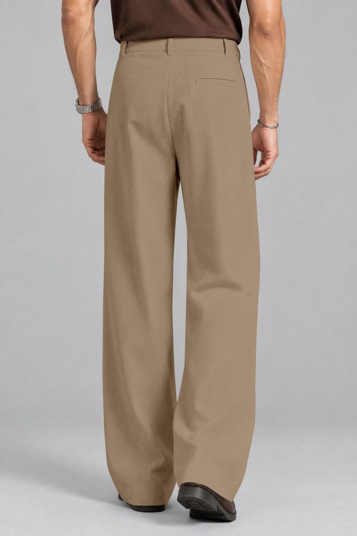 Klossy Men Relaxed Cream Polyester Trousers - Image 4