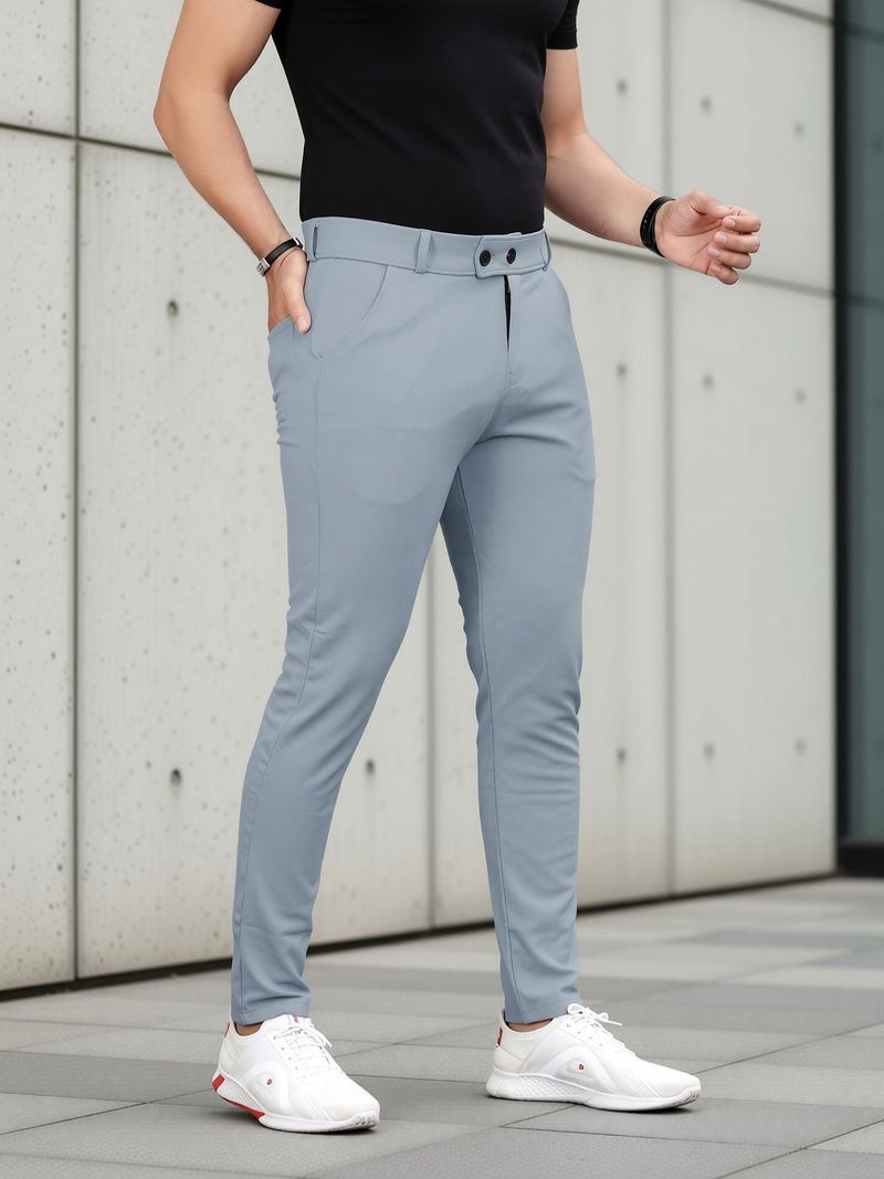 COMBRAIDED Men Slim Fit Grey Lycra Blend Trousers - Image 7