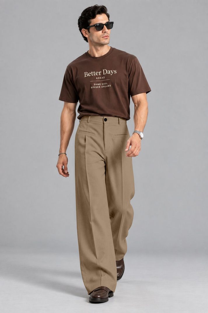 Klossy Men Relaxed Cream Polyester Trousers - Image 6
