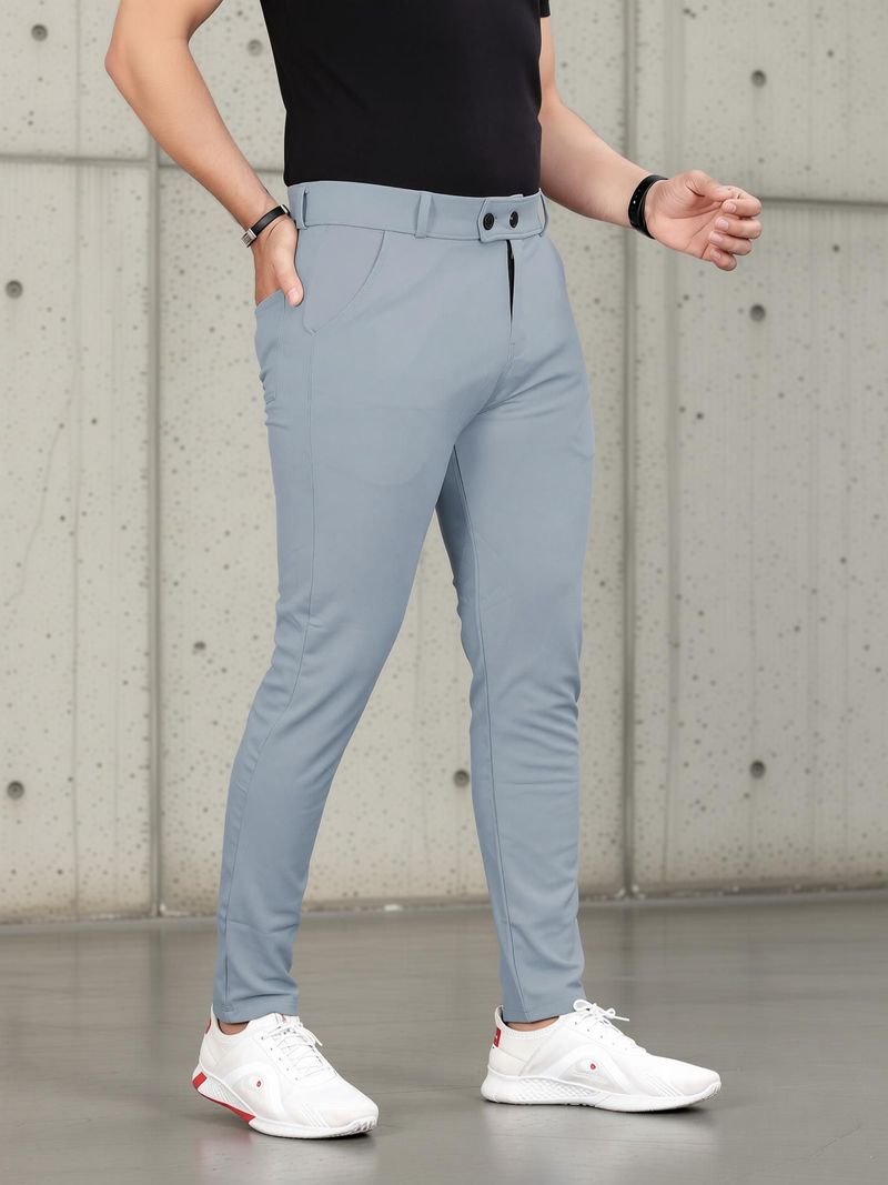 COMBRAIDED Men Slim Fit Grey Lycra Blend Trousers - Image 8