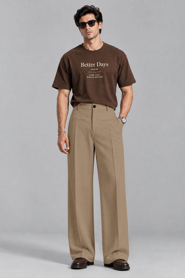 Klossy Men Relaxed Cream Polyester Trousers - Image 5