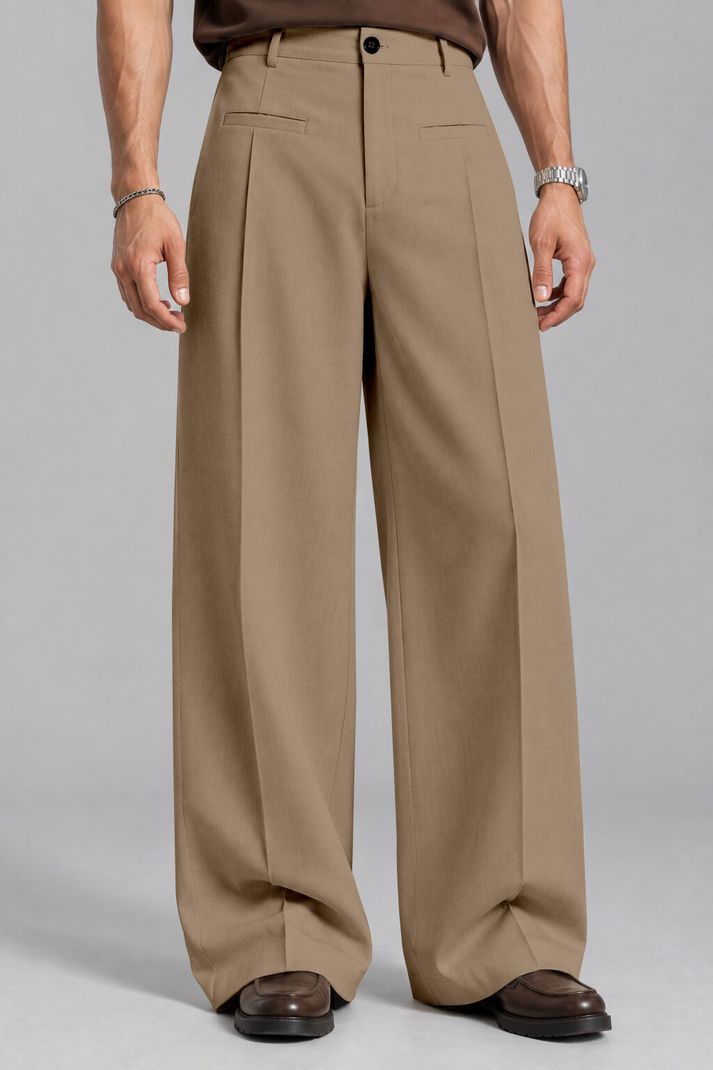 Klossy Men Relaxed Cream Polyester Trousers - Image 2