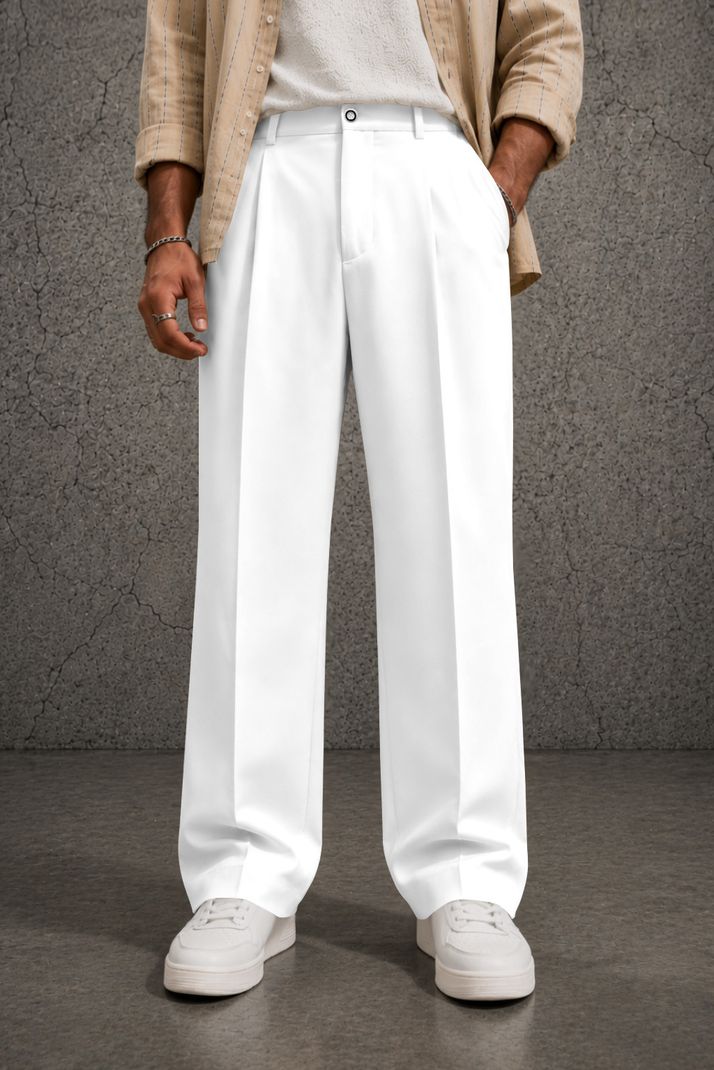 FTX Men Loose Fit White Lycra Blend Trousers - Image 5