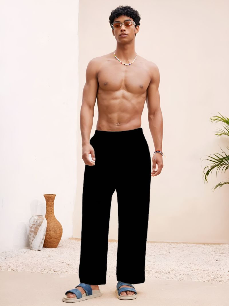 METRONAUT Men Black Pure Linen Trousers Comfort Fit - Image 8