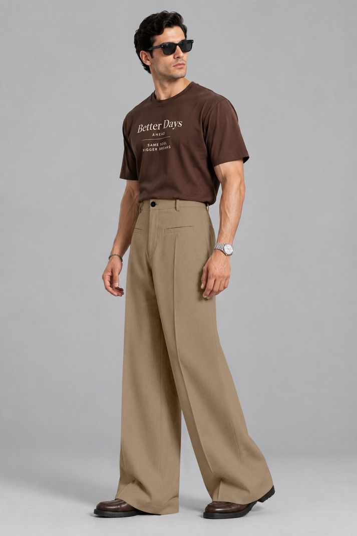 Klossy Men Relaxed Cream Polyester Trousers - Image 3