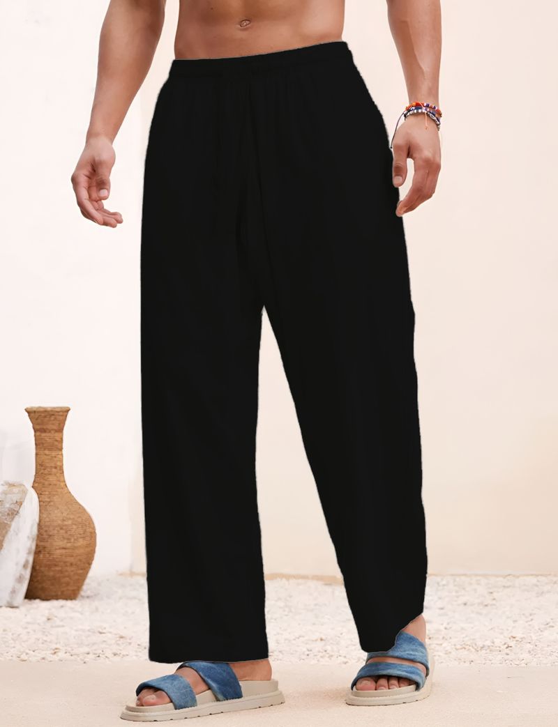 METRONAUT Men Black Pure Linen Trousers Comfort Fit - Image 5