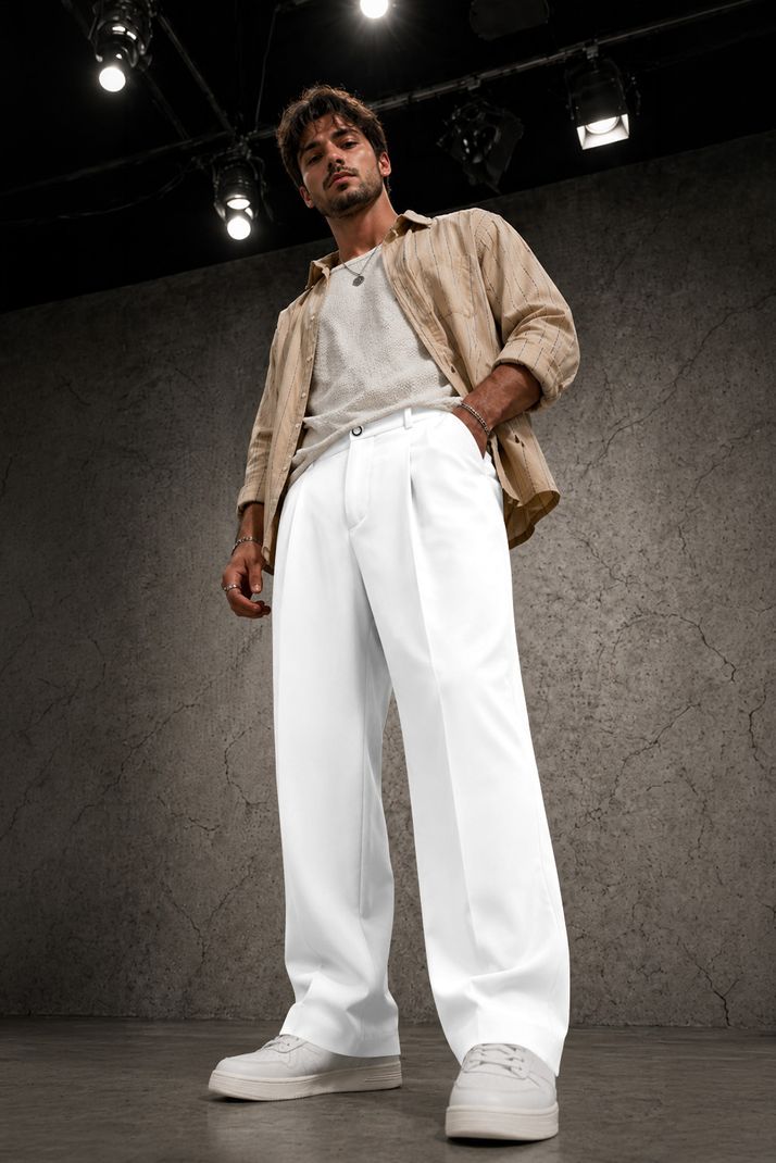 FTX Men Loose Fit White Lycra Blend Trousers - Image 6