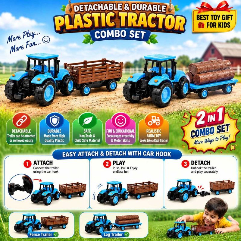 Liztora Farm Tractor Toy Set, Pull-Back Action, Pack of 2, Multicolor - Image 7