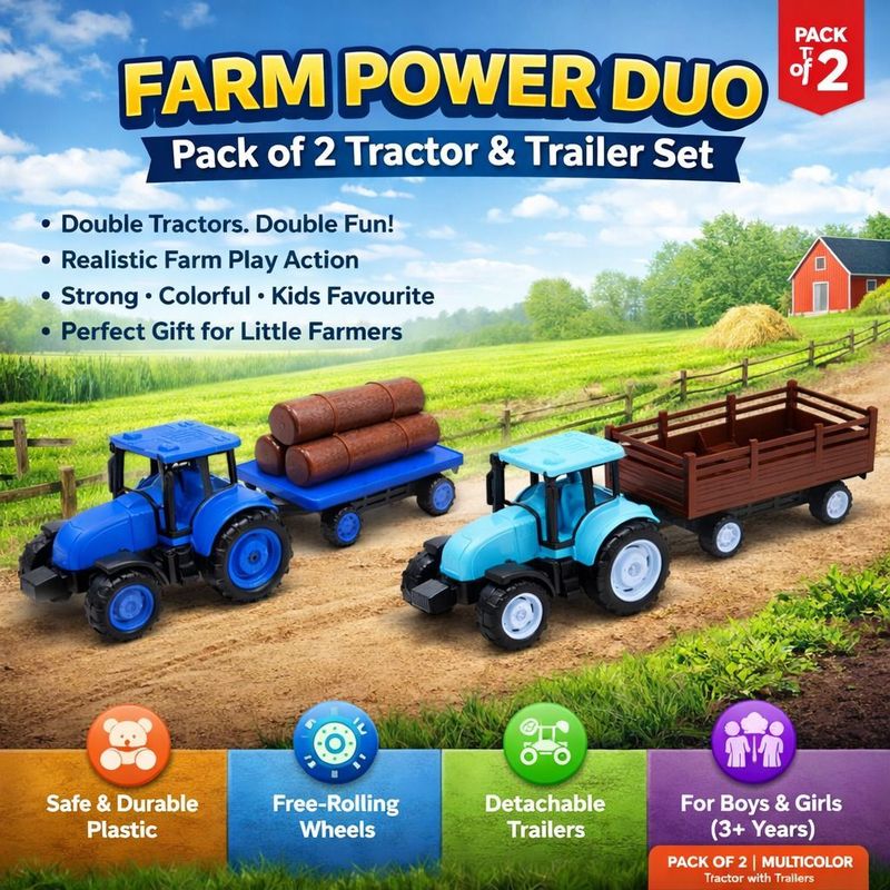 Liztora Farm Tractor Toy Set, Pull-Back Action, Pack of 2, Multicolor - Image 6