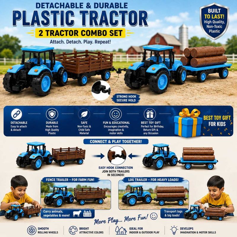Liztora Farm Tractor Toy Set, Pull-Back Action, Pack of 2, Multicolor - Image 5