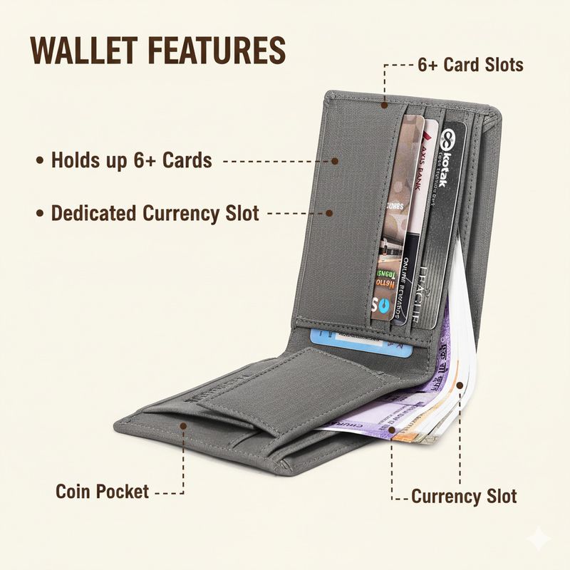 METRONAUT Men Trendy, Travel, Formal Grey Artificial Leather Wallet (5 Card Slots) - Image 7