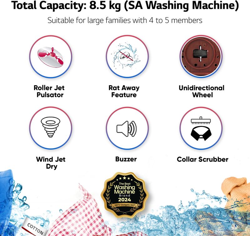 LG 8.5kg 5 Star Semi-Automatic Top Load Washing Machine (P8530SRAZ, - Image 7