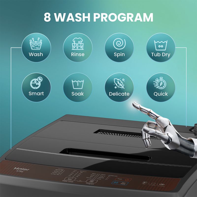Haier 8 kg Oceanus Wave Top Load Washing Machine (Grey) - Image 8