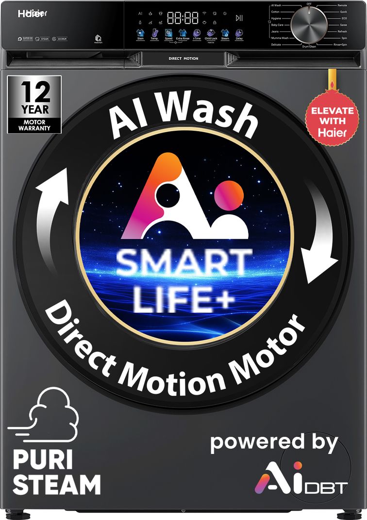 Haier 12 kg 5 Star Front Load Washer Black - Image 5