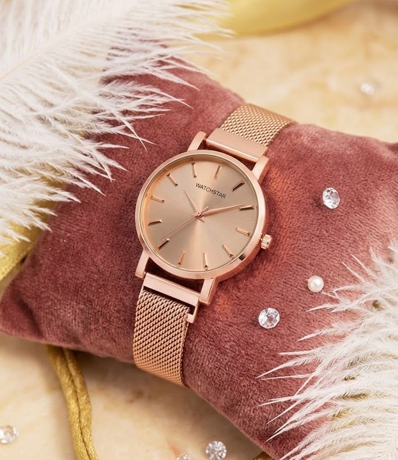 watchstar Women Rosegold Analog Watch - For Women Mesh Magnetic Strap Black Dial Analog Watch For Women&Girls - Image 5