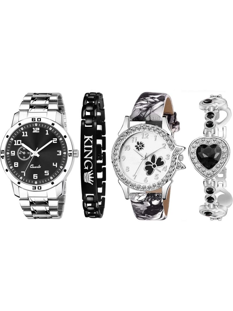 Shivark Analog Couple Watch Black & White Dial Bracelet - Image 5
