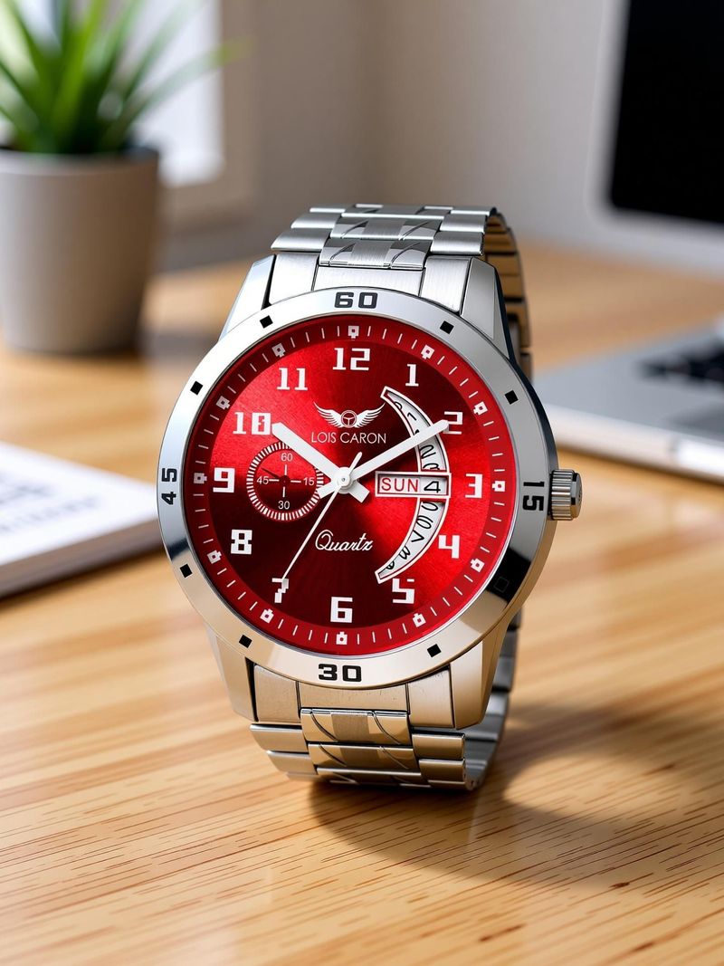 LOIS CARON Elegant & Fashionable Red dial Premium Day & Date Numeric Dial Casual Analog Watch - For Men LCS-8325 - Image 8
