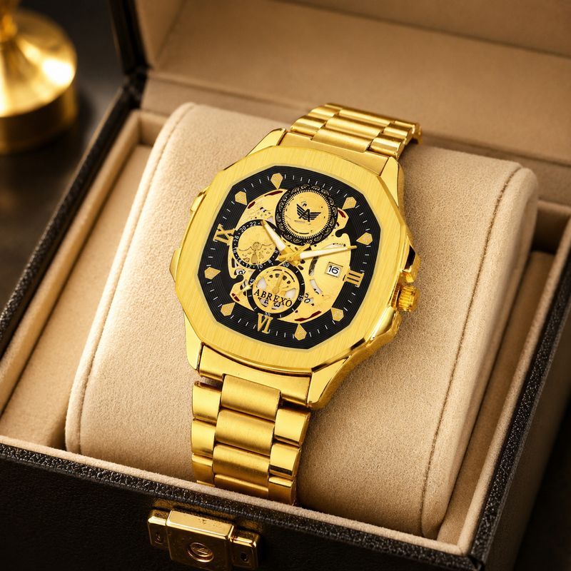 ABREXO GODFATHER Square Chrono Look Golden Dial Watch Abx8312-Go - Image 5
