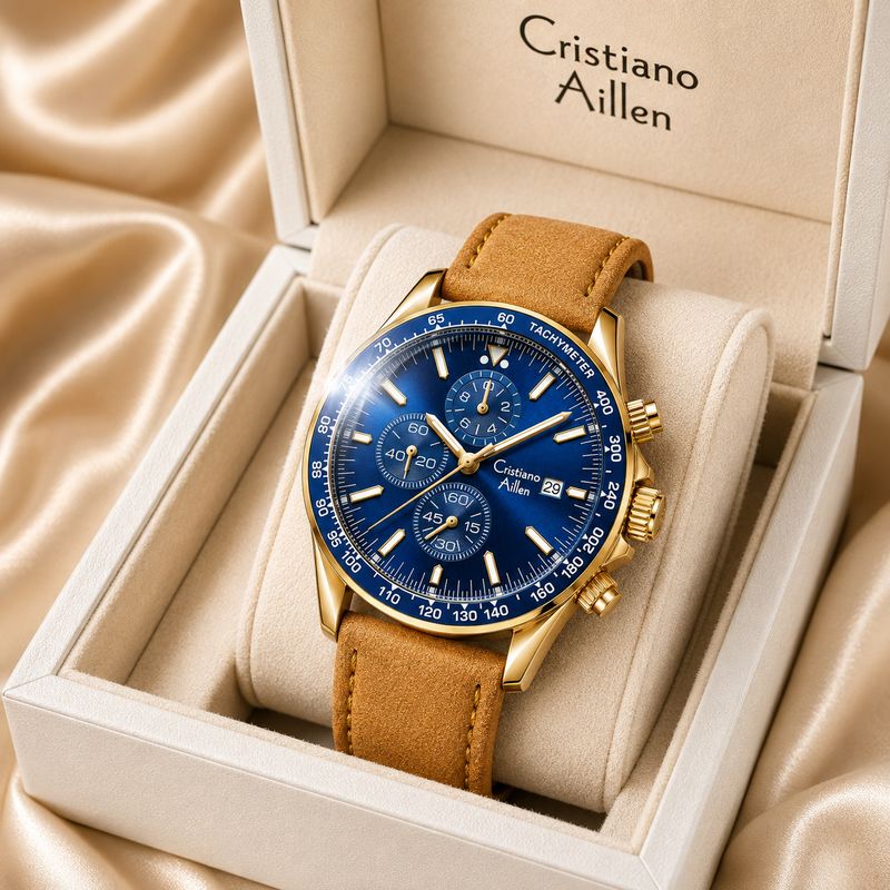 Cristiano Aillen Chronograph Brown Gold Blue Watch for Men Analog Wrist Fashion Style Casual Analog Watch - For Men CA-BRN-TAN-CHR-1028 - Image 5