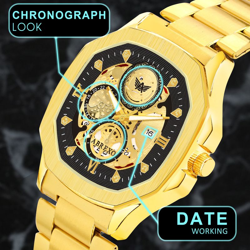 ABREXO GODFATHER Square Chrono Look Golden Dial Watch Abx8312-Go - Image 8