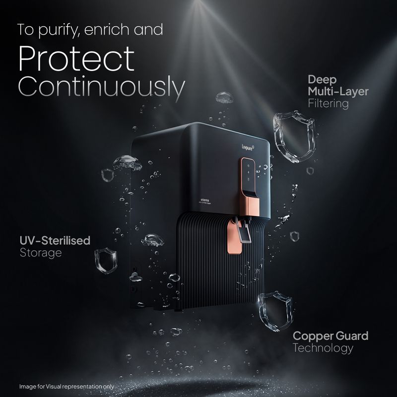 LIVPURE Eterna 7 L RO + UV + Copper Water Purifier |2 Years Free Service (Filters Included) | 8 Stage Water Purifier | Suitable for Borewell/Tanker/Municipal Water| (Black) - Image 8