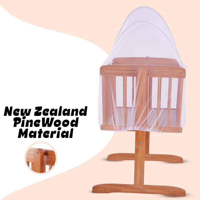 baybee Medusa Wooden Cradle for Baby New Born Baby Swing Cradle | Baby Crib with Mosquito Net, Baby Jhula with Swing Lock Function| Baby Bed Wooden Cot for Sleeping (Beige, Beige) - Image 6