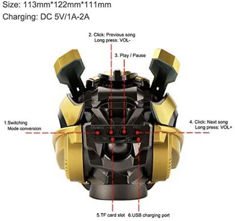 zoles Bumblebee Helmet Bluetooth Speaker Fm Radio USB Mp3 TF Smart Subwoofer Blue Tooth 5.0 Portable Mini Wireless Stereo Loudspeakers by Prime Power Devices 30 W Bluetooth Party Speaker (Yellow, 10.2 Channel) - Image 3