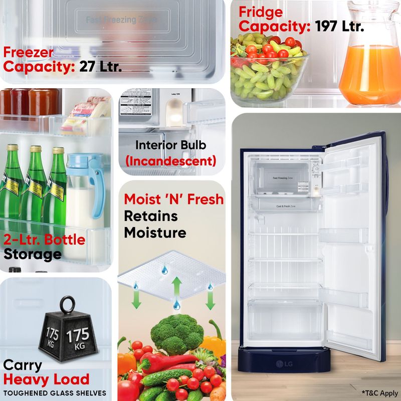 LG 224L Direct Cool Single Door Refrigerator, Blue - Image 7
